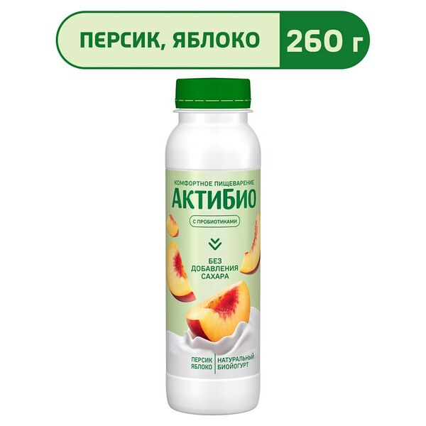 Био йогурт питьевой АКТИБИО С бифидобактериями яблоко персик 1.5% 260г