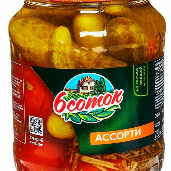 Овощные консервы 6 Соток Ассорти из огурцов и томатов черри 720 мл