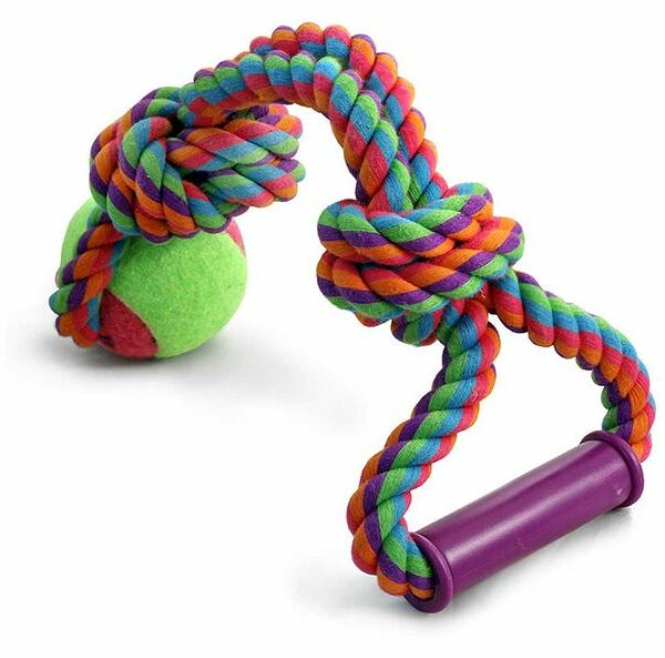 Игрушка для собак Triol веревка с ручкой 2 узла и мяч, 65х380 мм, в ассортименте
