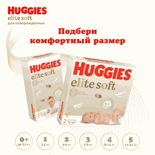 

Подгузники Huggies Elite Soft 1 3-5 кг 84 шт.