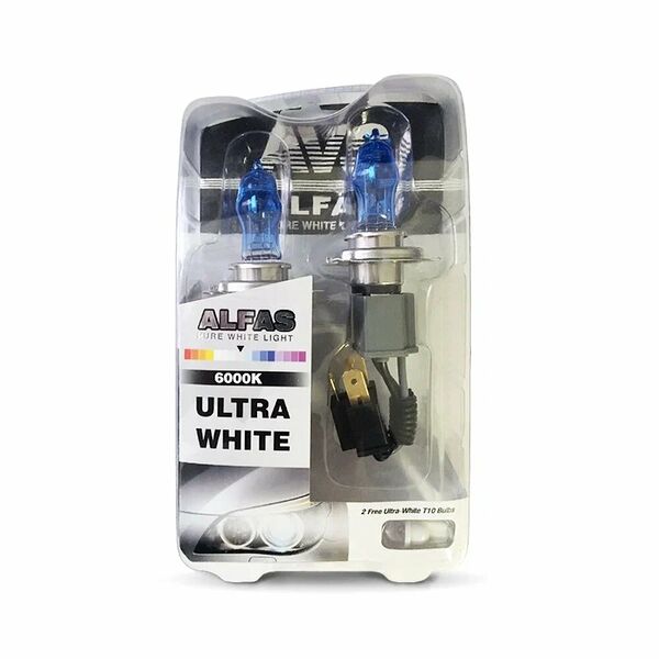 Газонаполненные лампы AVS ALFAS Pure-White 6000К H4 12V 75/85W, комплект 2+2 (T-10) шт.