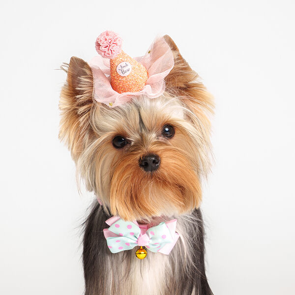 Комплект для собак и кошек Rurri Колпак и бант Happy Birthday розовый