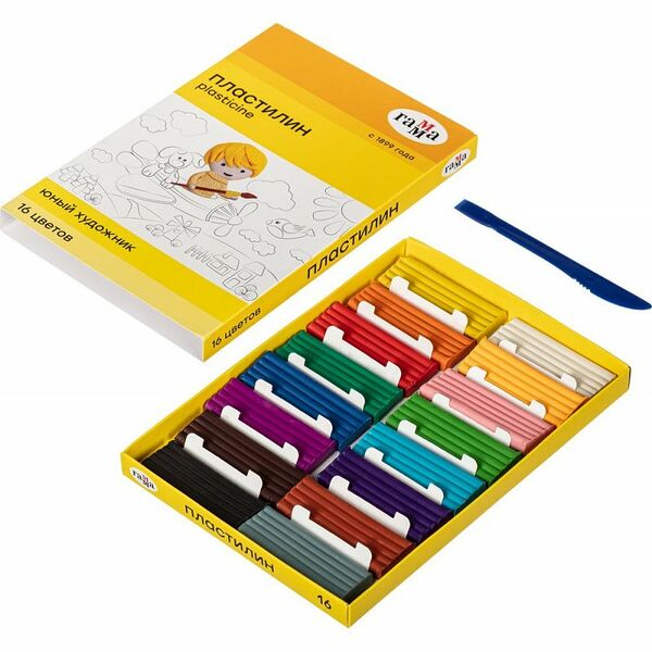 Пластилин Гамма Юный художник New со стеком 16 цветов 224 г