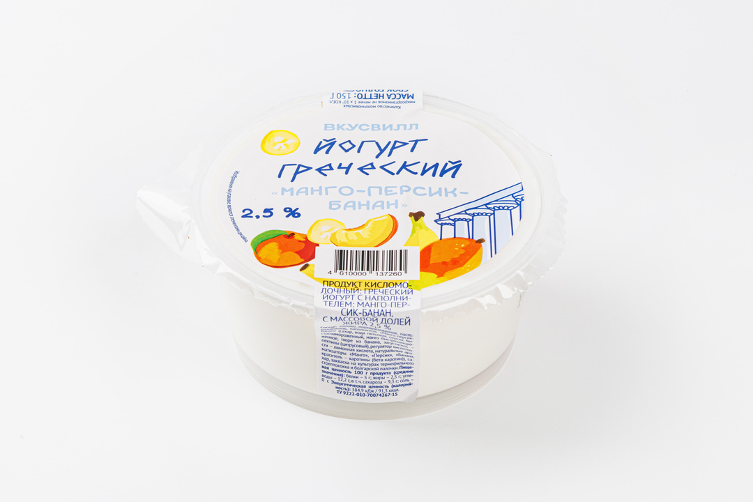 

Йогурт греческий Манго-персик-банан 2,5% 150 г