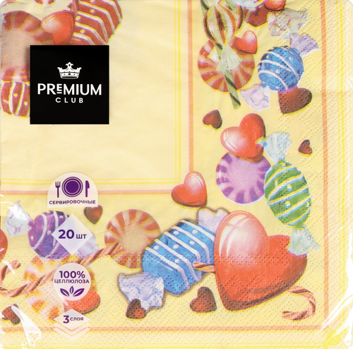 

Салфетки бумажные Premium Club Фантазия 3-слоя 33 х 33 см 20 шт.