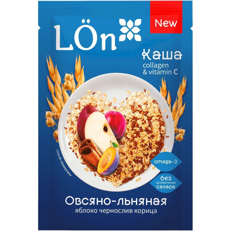 

Каша Lon Овсяно-льняная яблоко-чернослив-корица моментальная 30 г
