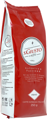 

Кофе зерновой S.Giusto Intenso натуральный жареный с кофеином 250 г