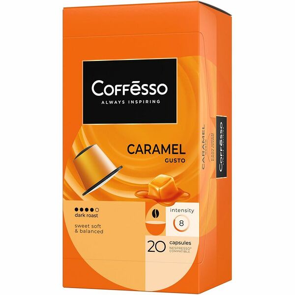 Кофе молотый в капсулах Coffesso Caramel со вкусом и ароматом карамели, 20 капсул