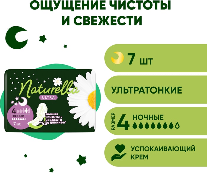 

Прокладки Naturella Ultra ночные с ароматом ромашки 7 шт.