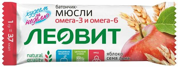 Батончик-мюсли Леовит Худеем за неделю Яблоко с семенами льна 30 г