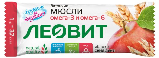 

Батончик-мюсли Леовит Худеем за неделю Яблоко с семенами льна 30 г