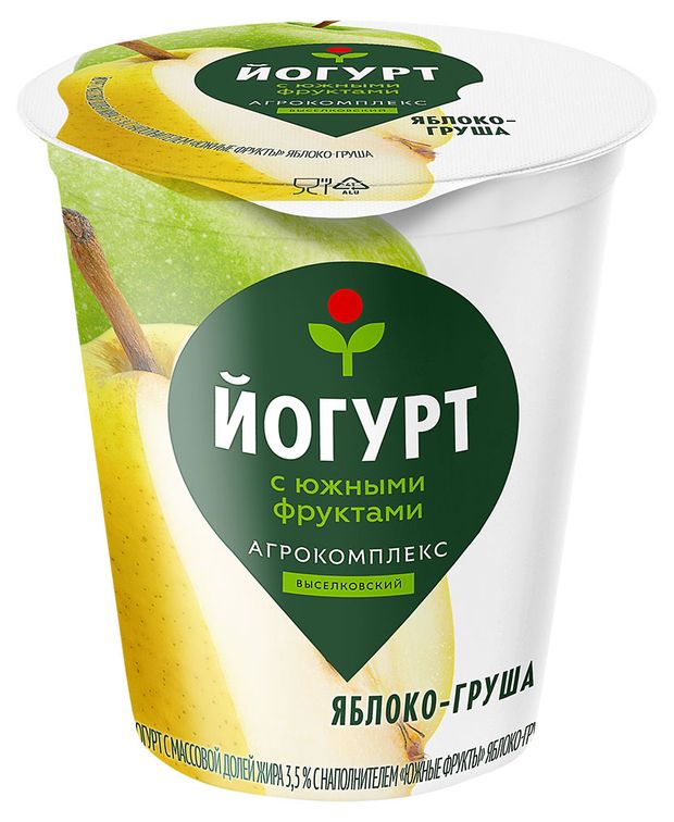 

Йогурт Агрокомплекс Выселковский Южные Фрукты яблоко-груша с наполнителем 3.5 % 300 г