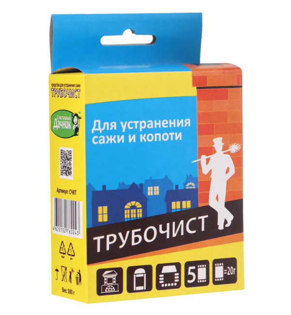 

Средство для очистки дымоходов Счастливый дачник Трубочист от сажи и копоти 5 шт. х 20 г
