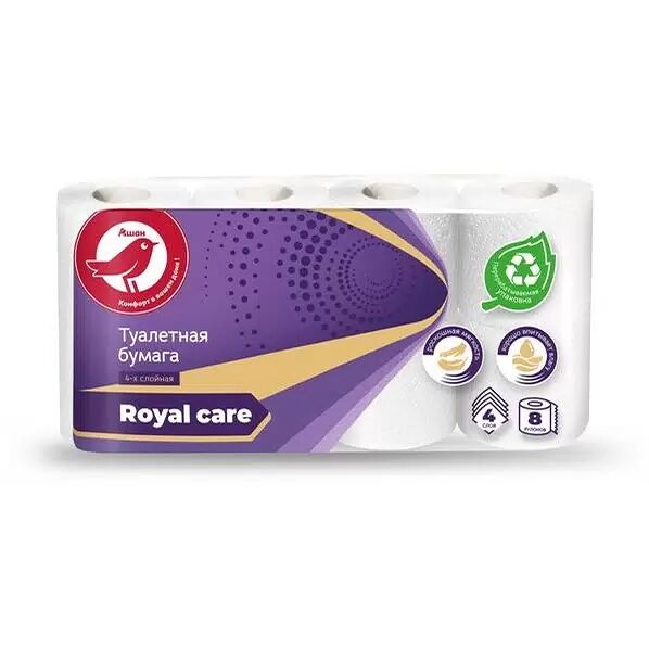 Туалетная бумага АШАН Красная птица 4-х слойная 8 рулонов