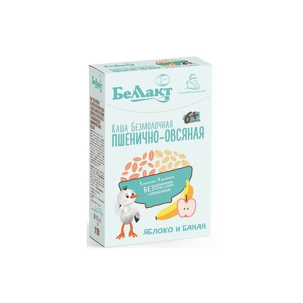 Каша сухая безмолочная зерновая пшенично-овсяная с яблоком и бананом с пребиотиком обог вит,мин 200г ДП Беллакт