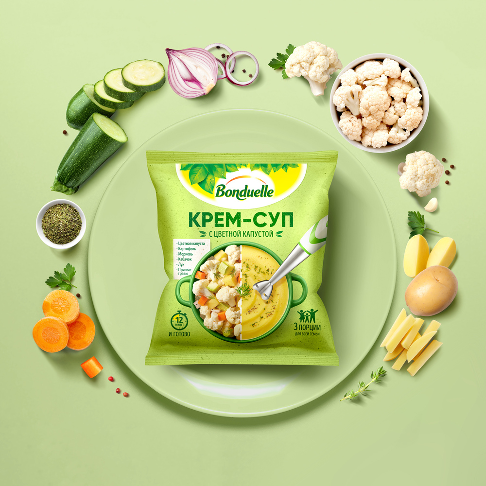 

Овощи замороженные Бондюэль, крем-суп с цветной капустой, 350 г