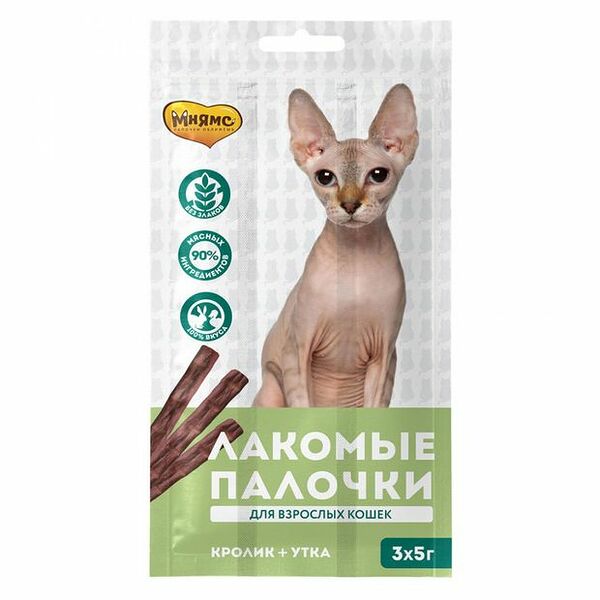 Лакомство для кошек Мнямс палочки кролик-утка, 15 г
