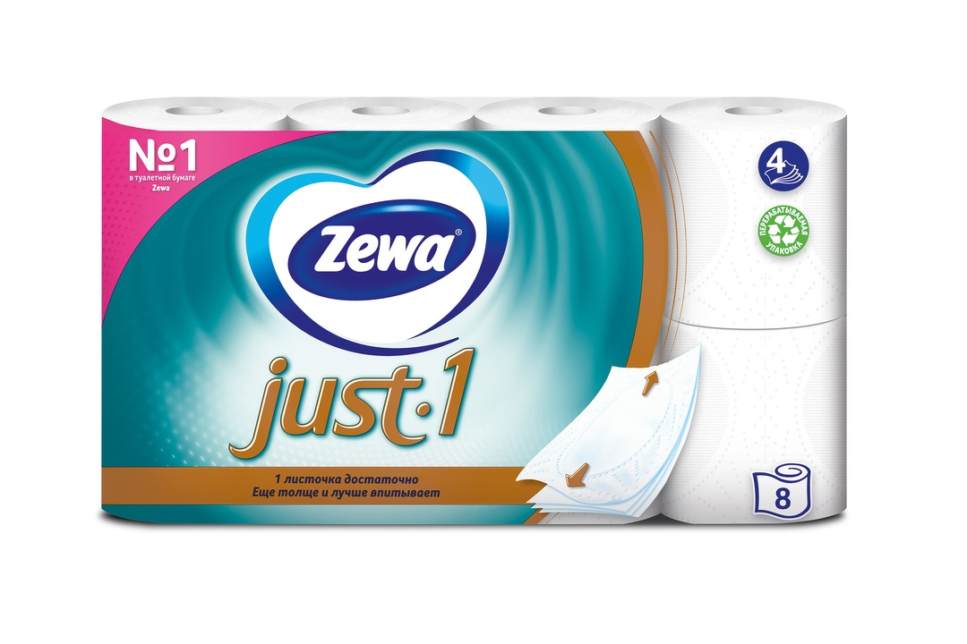 

Туалетная бумага Zewa Just 1 4 слоя 8 рулонов