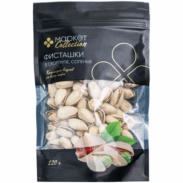 Орехи фисташки в скорлупе жареные соленые Market Collection, 120г