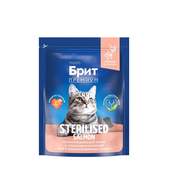 Сухой корм Brit Premium Cat Sterilised для стерилизованных кошек и кастрированных котов Лосось и курица 400 г