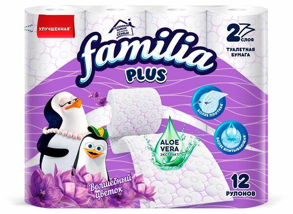 Туалетная бумага Familia Plus Волшебный цветок 2 слоя 12 рулонов