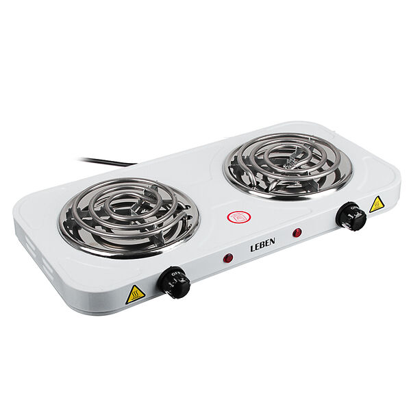 Leben плитка электрическая двухконфорочная 2000вт нагр. эл. спираль d14cм, f011
