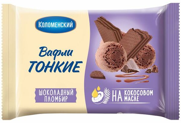Вафли Коломенские Тонкие Шоколадный пломбир 100 г