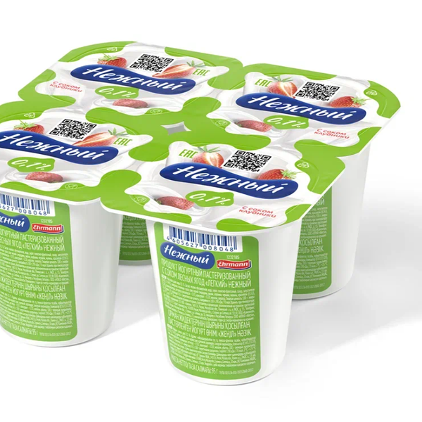 Йогурт Нежный 0,1% с соком клубники 4 шт. x 95 г