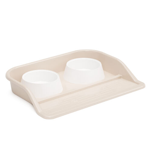 Набор c двумя мисками для кошек и собак на подставке бежевый