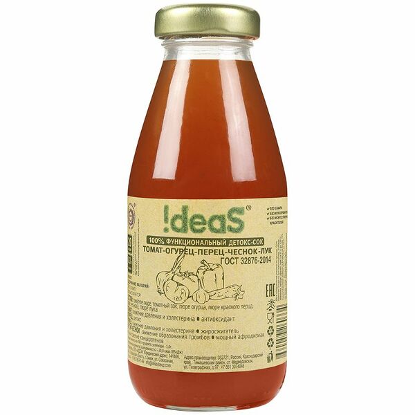 Детокс-сок Ideas томат-огурец-перец-лук-чеснок, 300мл