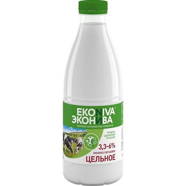 Молоко Эконива цельное пастеризованное 3.3-6%, 1л
