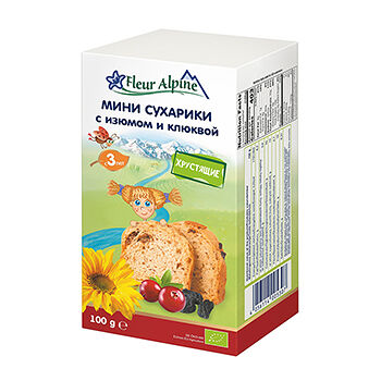 Мини-сухарики детские с изюмом и клюквой с 3 лет, Fleur Alpine БИО