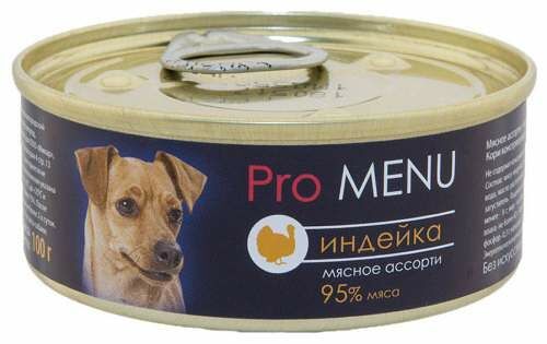 Корм влажный PRO MENU для собак, мясное ассорти с индейкой, 100 гр.