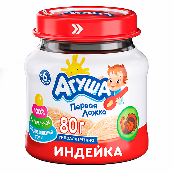 Пюре мясное Агуша Индейка 5.5% 80г для дет.пит. с 6 месяцев