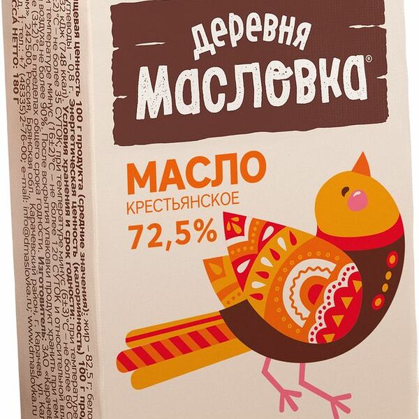 Масло сливочное Деревня Масловка крестьянское 72.5% 180г