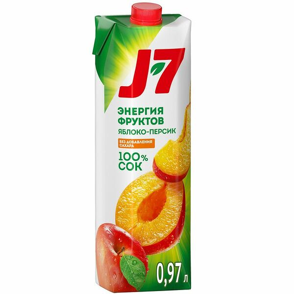 Сок J7 Энергия Фруктов яблоко-персик с мякотью