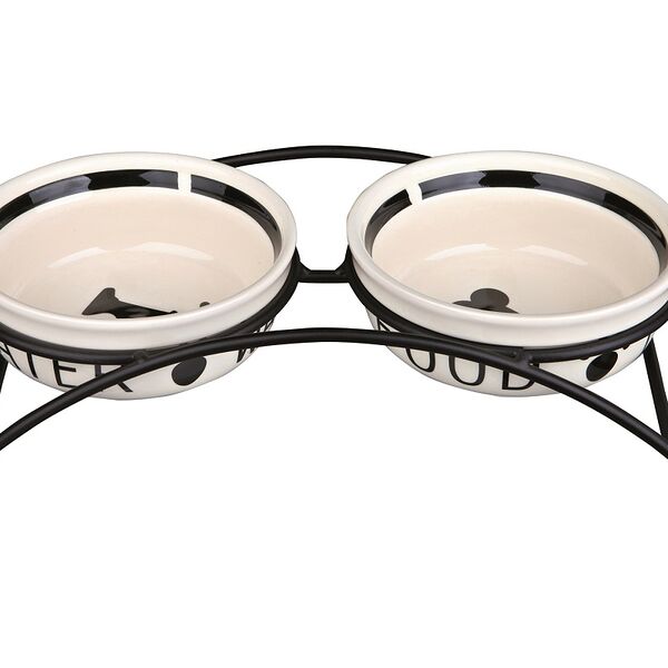 Миски керамические на подставке, 2х0,25 л/ø 13 см, белый/черный