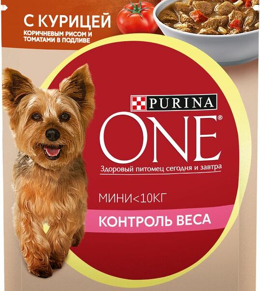 Корм влажный Purina One Mini с курицей, коричневым рисом и томатами для взрослых собак 85г