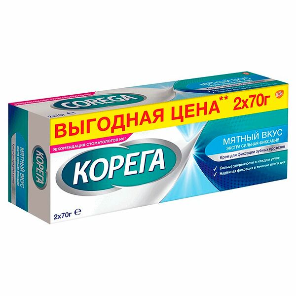 Крем для фиксации зубных протезов Корега мятный 70 г х 2 шт
