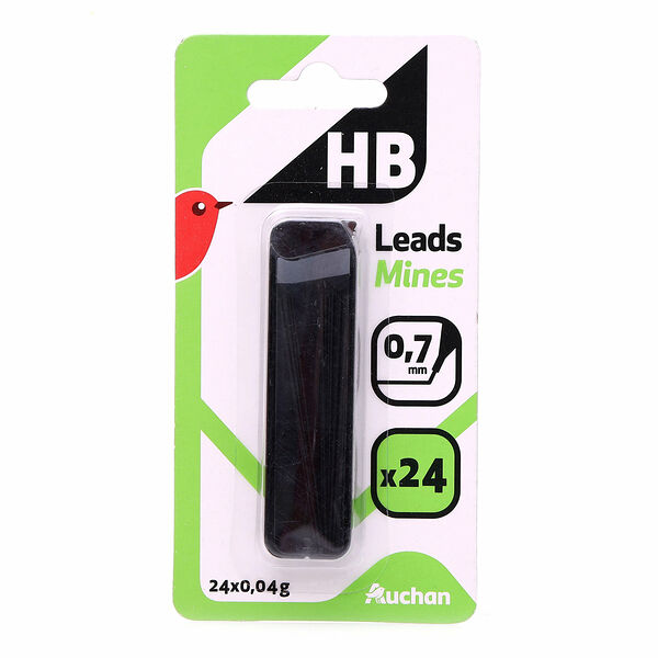 Набор грифелей АШАН Красная птица для механического карандаша 0,7 мм твердость HB, 24 шт