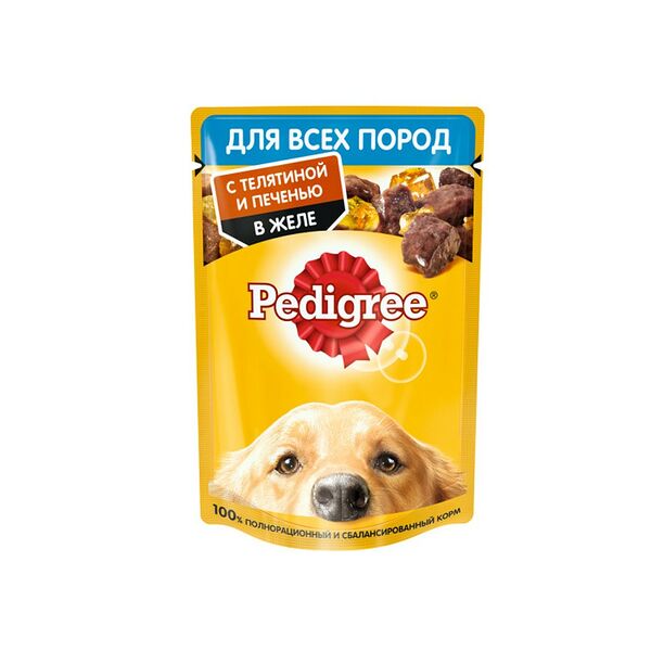 Корм для взрослых собак всех пород Pedigree с телятиной и печенью в желе