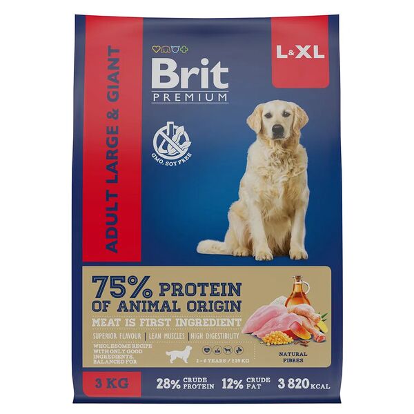 Premium Dog Adult Large and Giant сухой корм Brit для собак крупных и гигантских пород с курицей, 3кг
