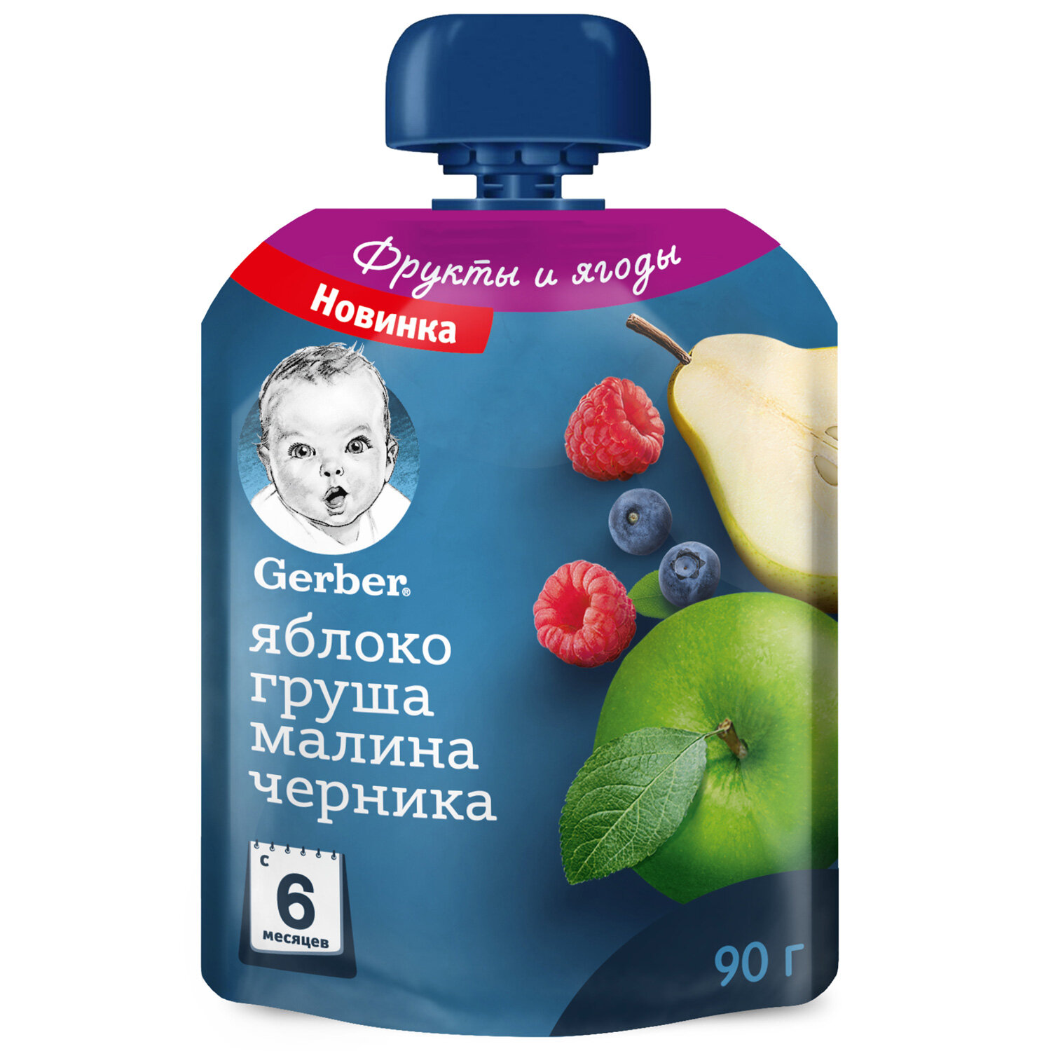 

Пюре фруктовое Gerber Яблоко, груша, малина, черника 90 г