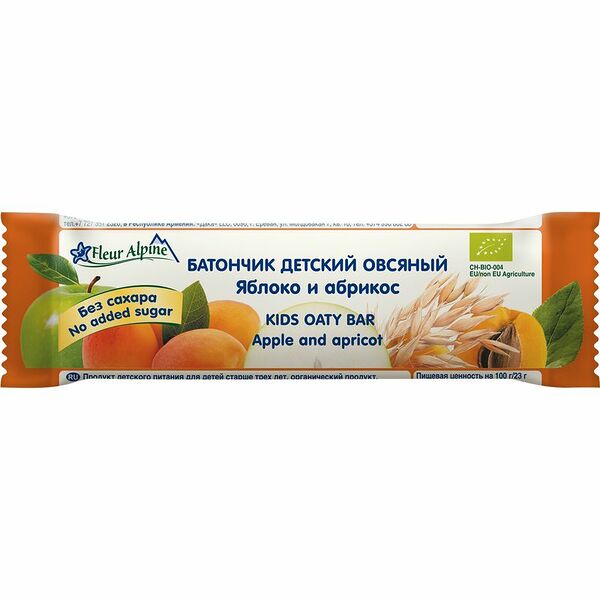 Батончик детский Овсяный Fleur Alpine Яблоко и абрикос, с 3 лет, 23г