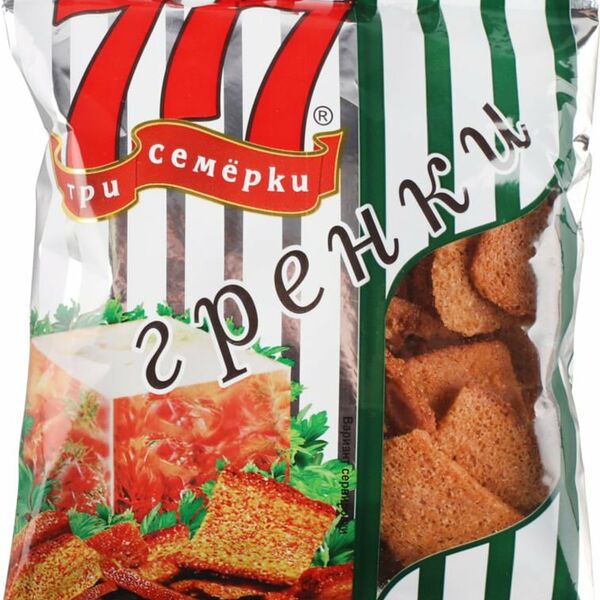 Сухарики-гренки Три Семёрки ржано-пшеничные холодец и хрен 50 г