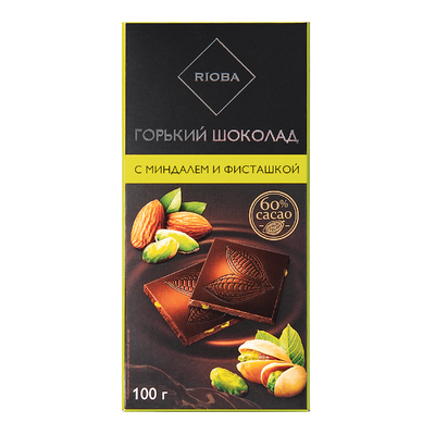 Горький шоколад с миндалём и фисташкой ТМ Rioba (Риоба)