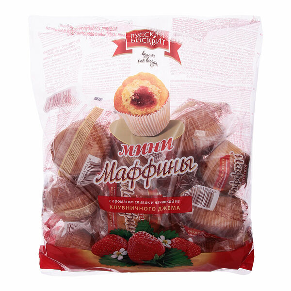 Мини-маффины Русский бисквит клубничный джем и ароматом сливок 