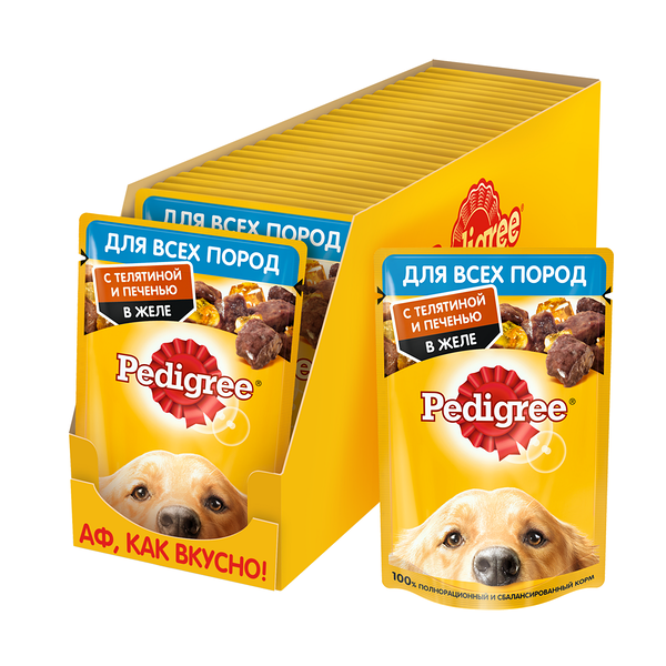 Корм влажный Pedigree желе для собак с телятиной и печенью, 85 г х 28 шт