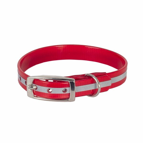 Ошейник из биотана Каскад со светоотражающей полосой 12ммх20-24см., красный