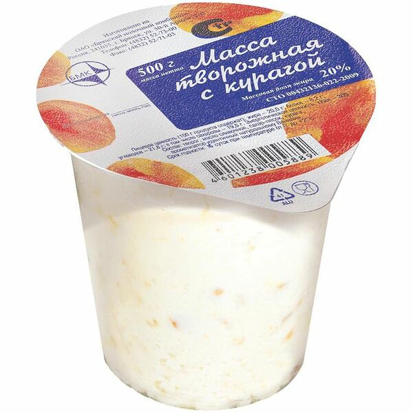 Масса творожная БМК с курагой 20%, 500 г